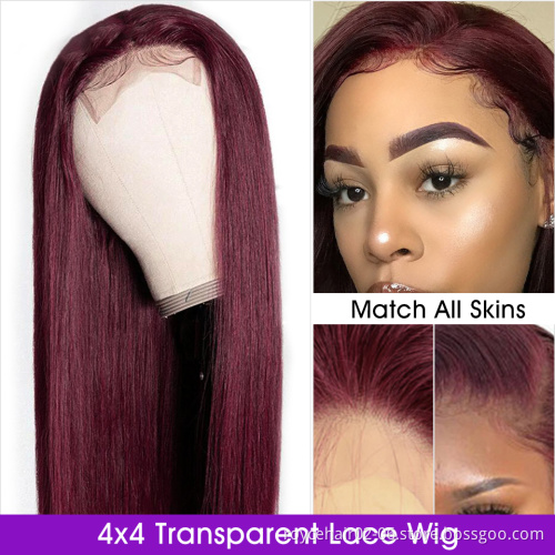 Red Ombre Hair Wigs Vendor,99j Burgundy Colored Mink Indian Human Hair Weave Cuticle Aligned Lace Closure Wig With Baby Hure Wig